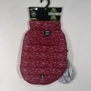 Silverpaw Reversible Packable Dog Jacket Burgundy Silver Geometric Puffer Medium